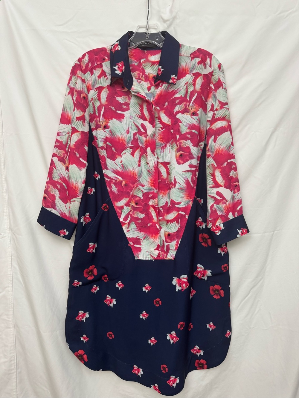 Hilton Hollis Floral Contrast Shirt Dress - Pink & Navy